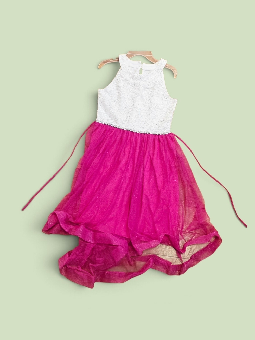 Speechless Girls Size 14 White Lace Pink Tulle High Low Formal Party Dress